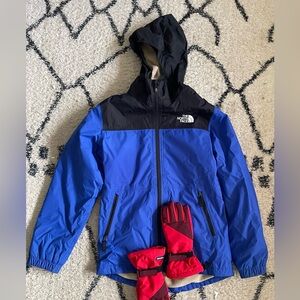Kids’ North Face Warm Antara Rain Jacket (10-14y) and LE gloves